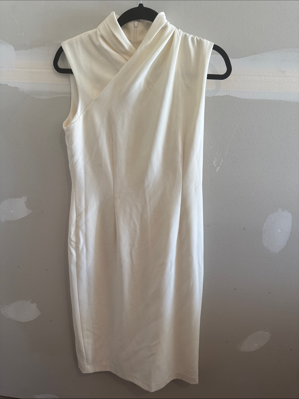 Donna Karan Cream Sleeveless Faux-Wrap Midi Dress